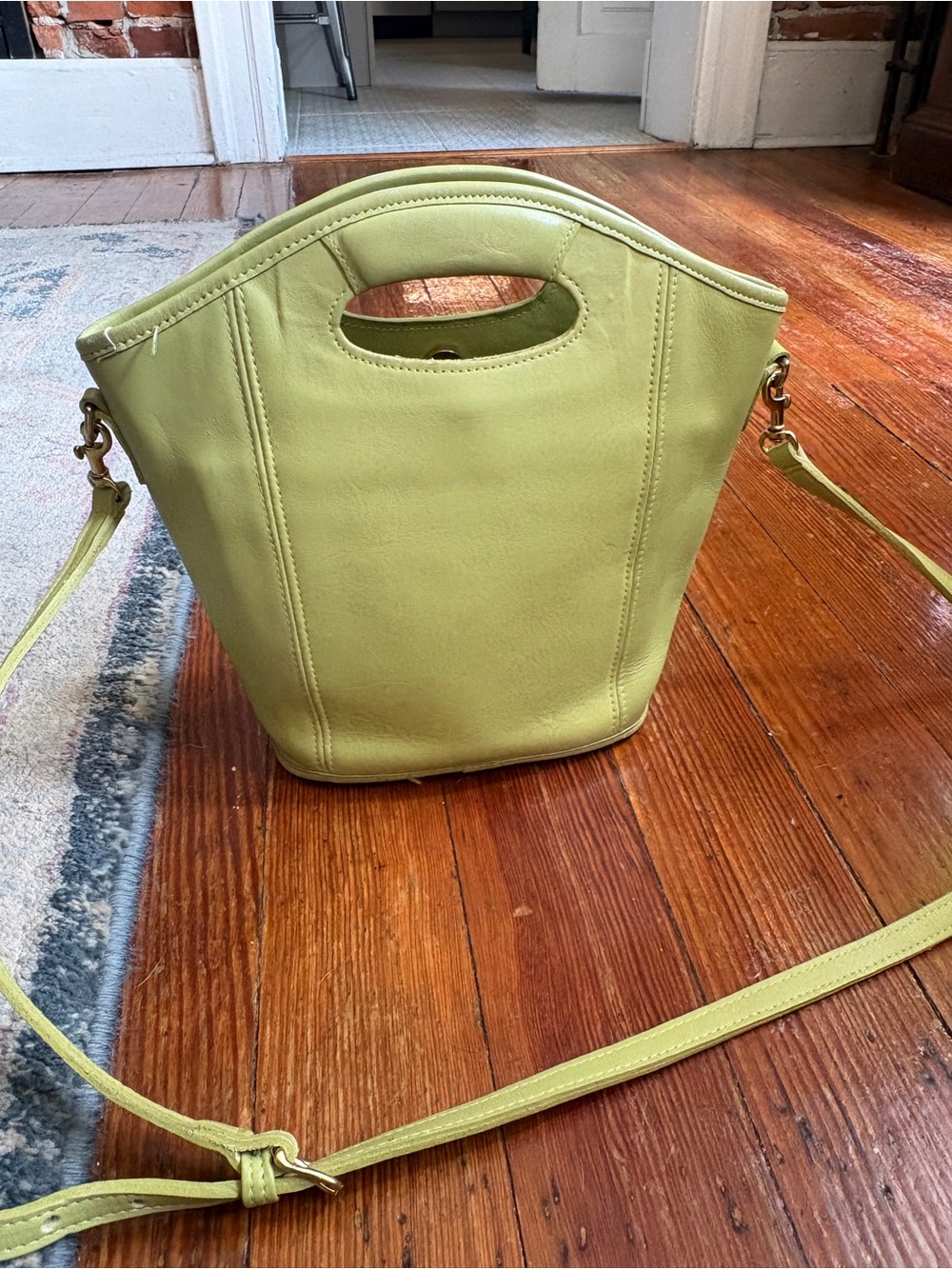 Coach Lime Green Leather Shoulder Bucket Bag with Top Handle